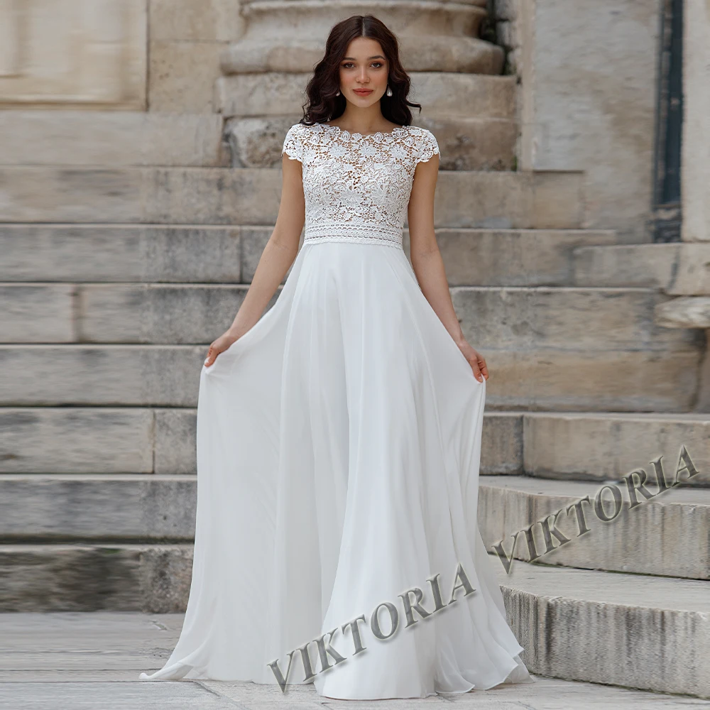 

VIKTORIA Boho Chic Wedding Dress Cap Sleeves Backless For Women Bride 2023 Chiffon A-LINE Appliques Robe De Mariée Drop Shipping