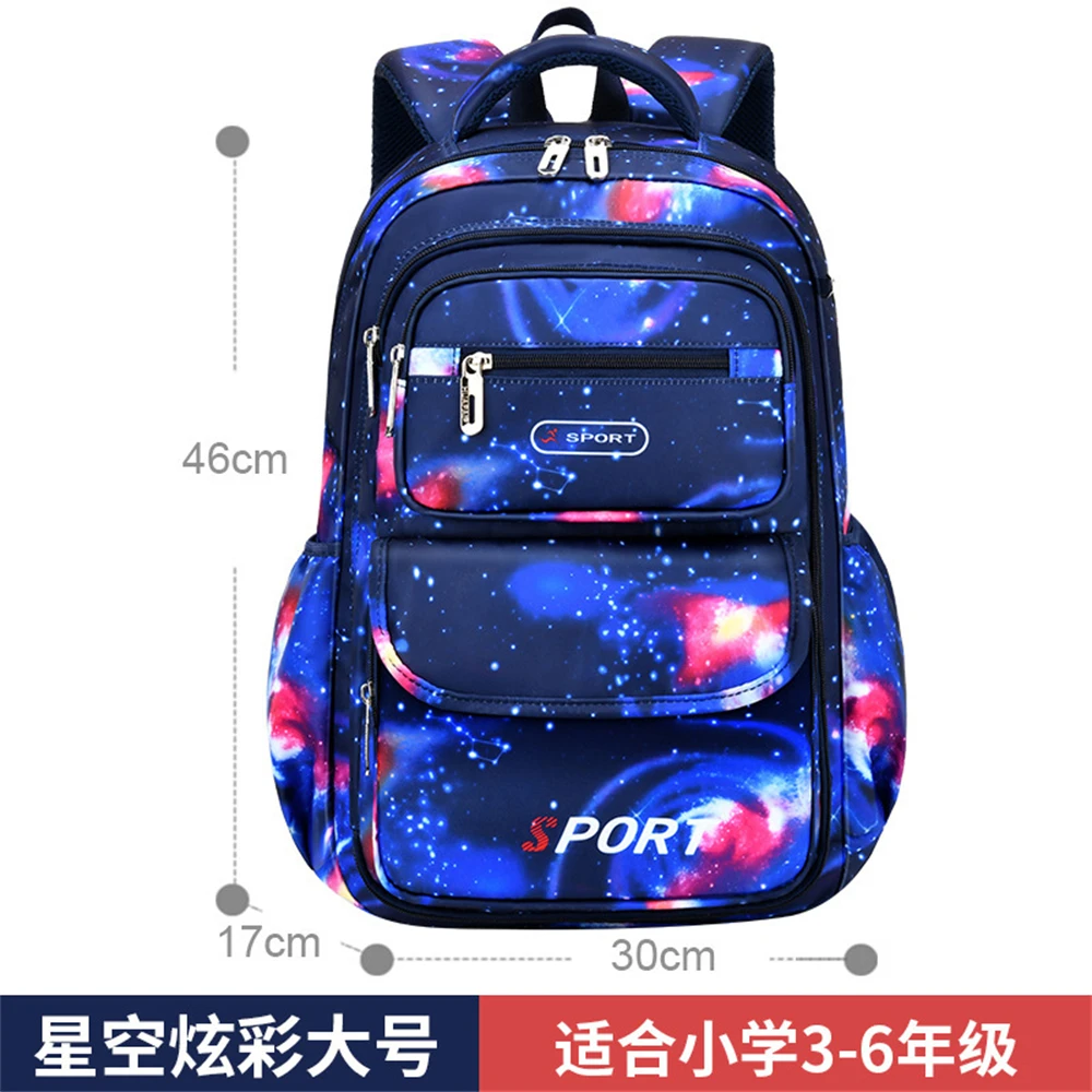

Pupil Waterproof Backpack Nylon Zip Unisex Kids Starry Sky Book Bag Protection Spine Schoolbag Large Capacity Students Knapsack