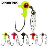 proberos 20pcs jig head hook spinner 1 4g 1 6g 3g exposed barbed hooks spoon soft lure jigging hooks with 3d eyes fishing tackle