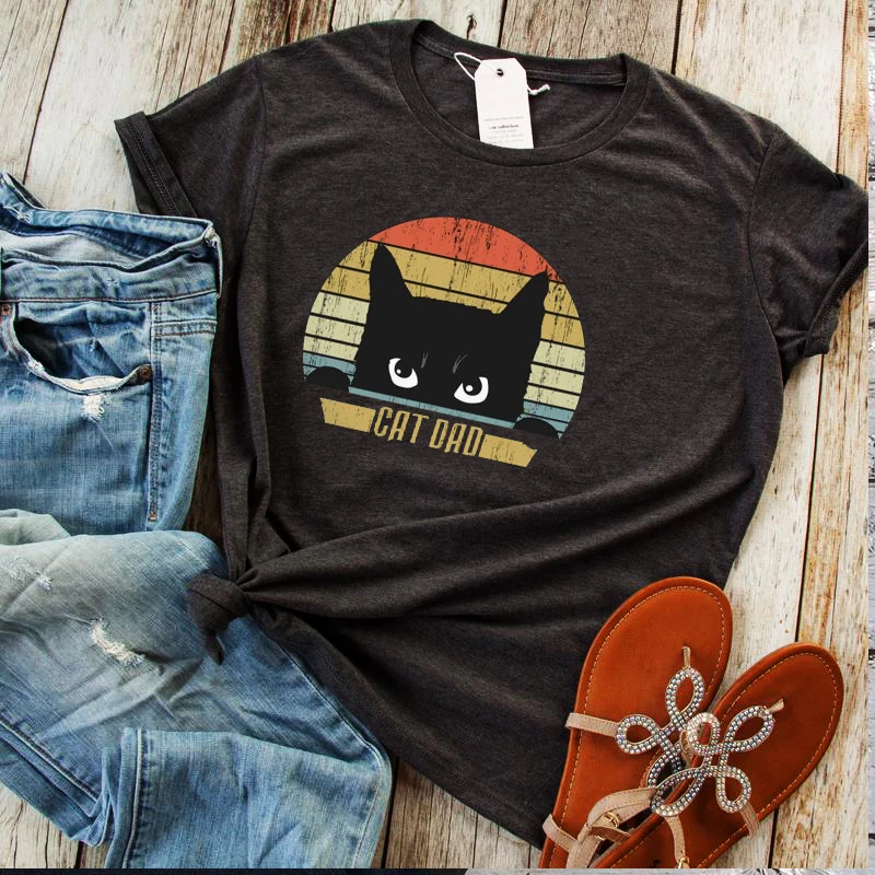 Cat Dad T Shirts Men Funny Tshirt My Hero Graphic Tees Father's Day Idea Rock Top Daddy Best Lover 2022 New Tee