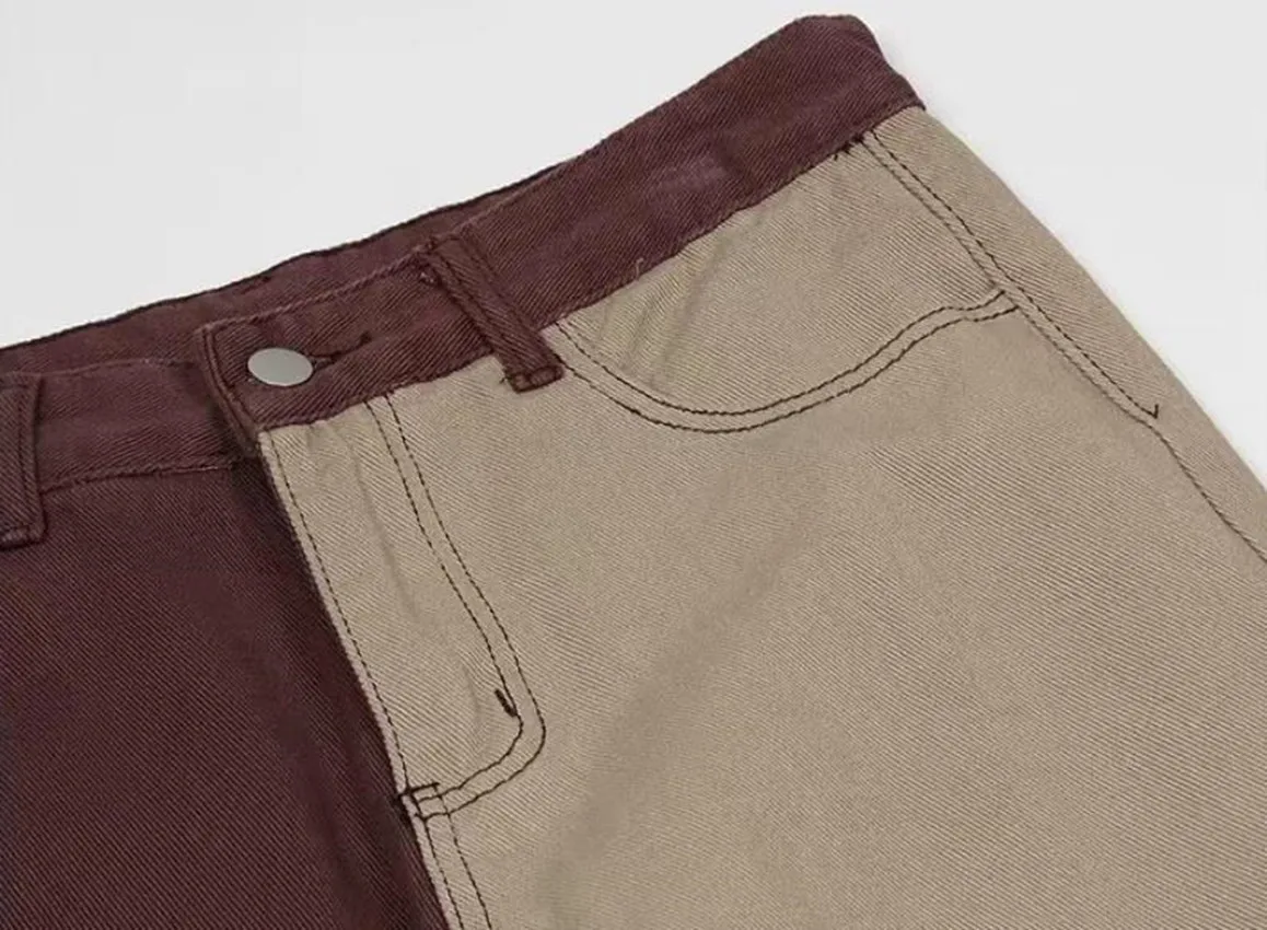 Mens Casual Slim Fit Brown Patchwork Denim Pants 2023 Hip Hop Jeans for Men with Straight Loose Denim Pants Men's Fashion Pants