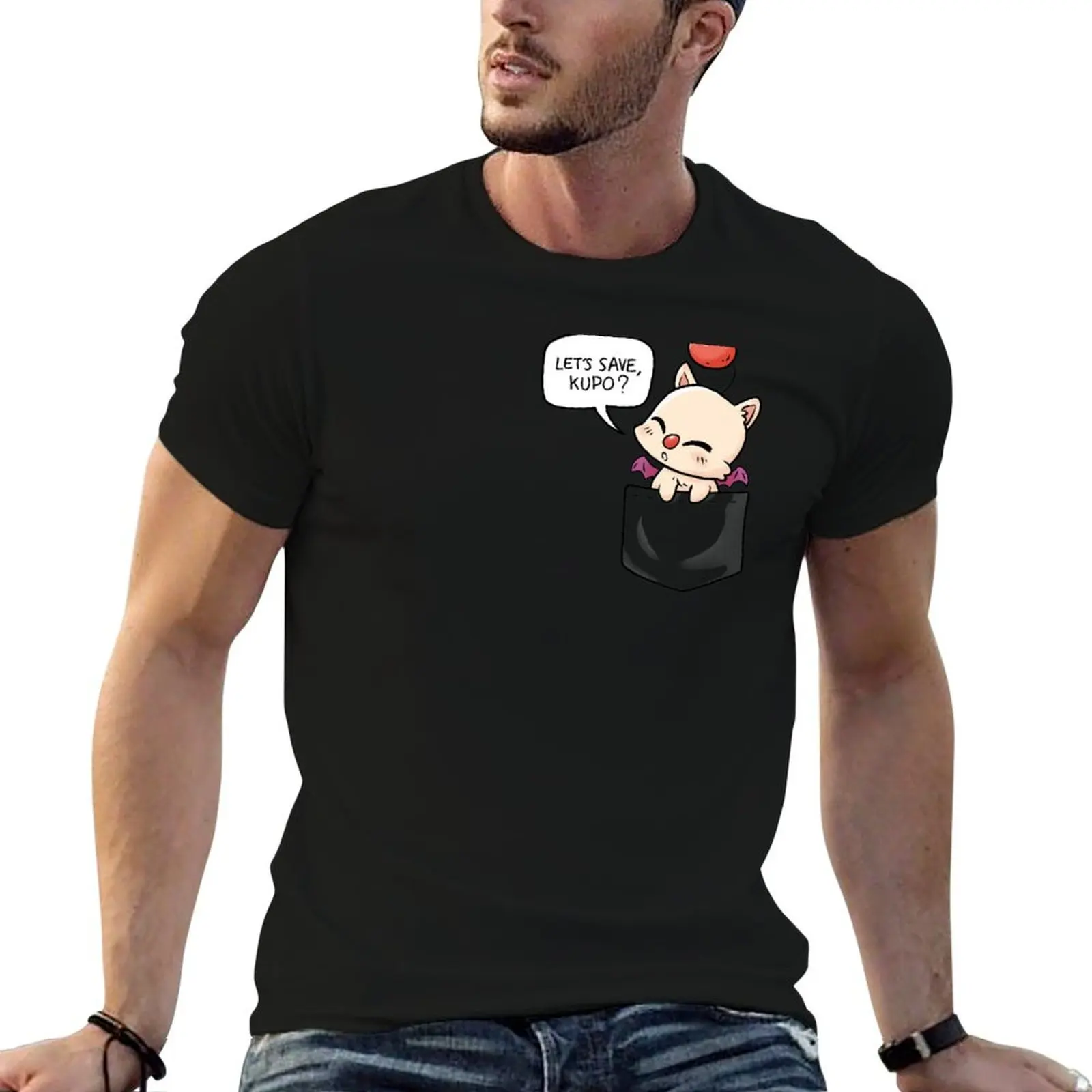 Фото Футболка Pocket Moogle Let's save kupo, рабочая, с короткими рукавами, хлопковая, топ-рубашка №1