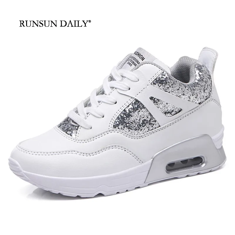 Sneakers Women Walking Shoes Air Cushion Comfortable Breathable Outdoor Casual Shoes Thick Bottom Increasing Height Lace-up