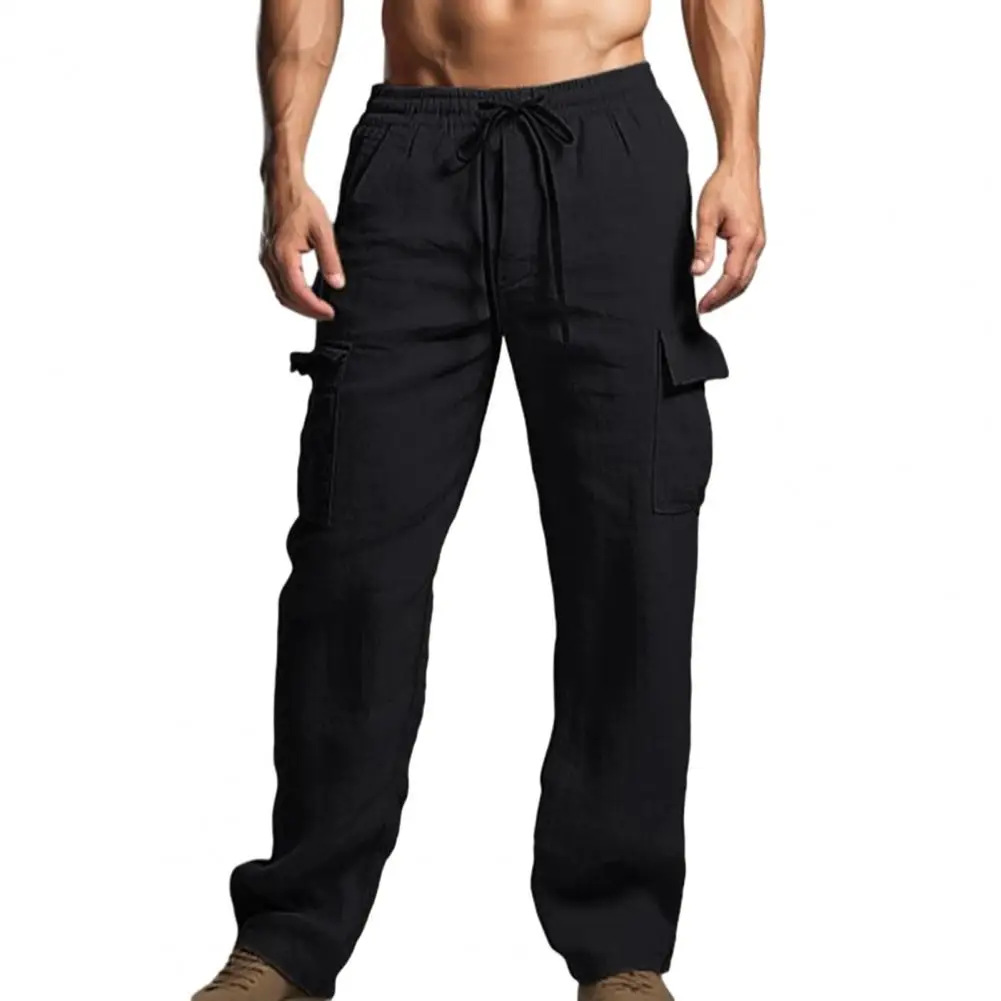Waist Drawstring Trousers with Pockets Comfortable Men's Elastic Waist Pants with Patch Pockets Soft Breathable for All-day