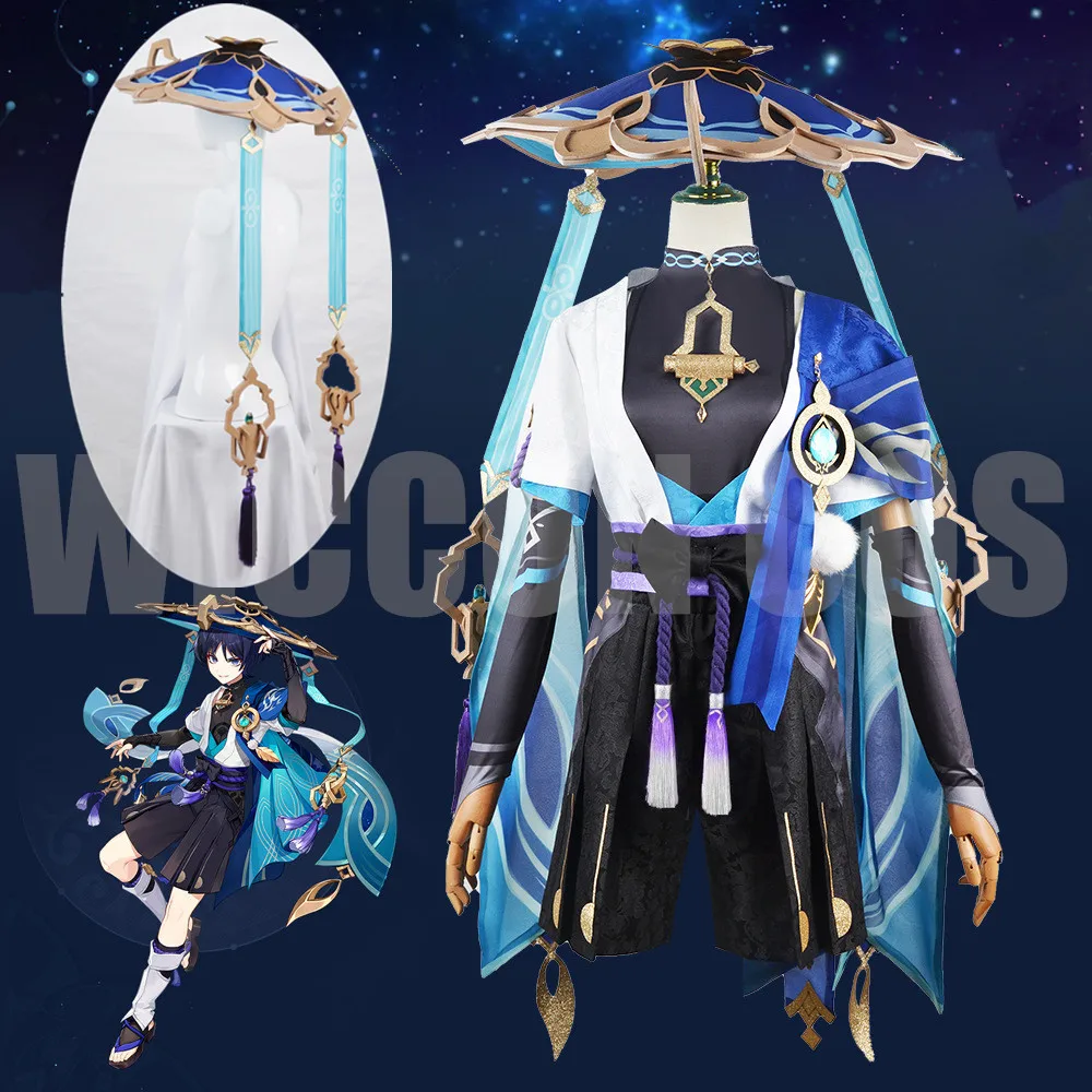 

Genshin Impact Wanderer Kunikuzushi костюм для косплея Униформа парик Аниме Костюмы на Хэллоуин Женская игра Fatui Scaramouche Balladeer