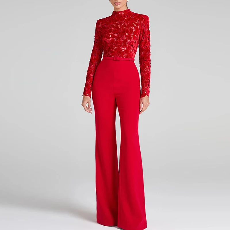 Новый комбинезон с длинными рукавами и высокой талией широкие брюки сексуальные