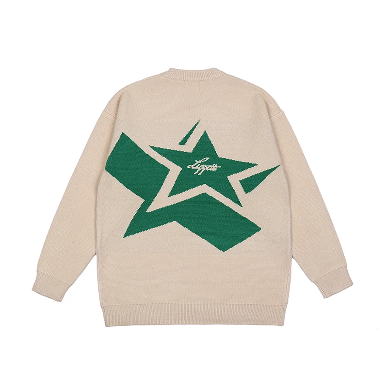 

Japanese Retro Alphabet Stars Crew Neck Sweater Men and Women Pullover High Street Oversize Loose Casual Autumn Sweaters