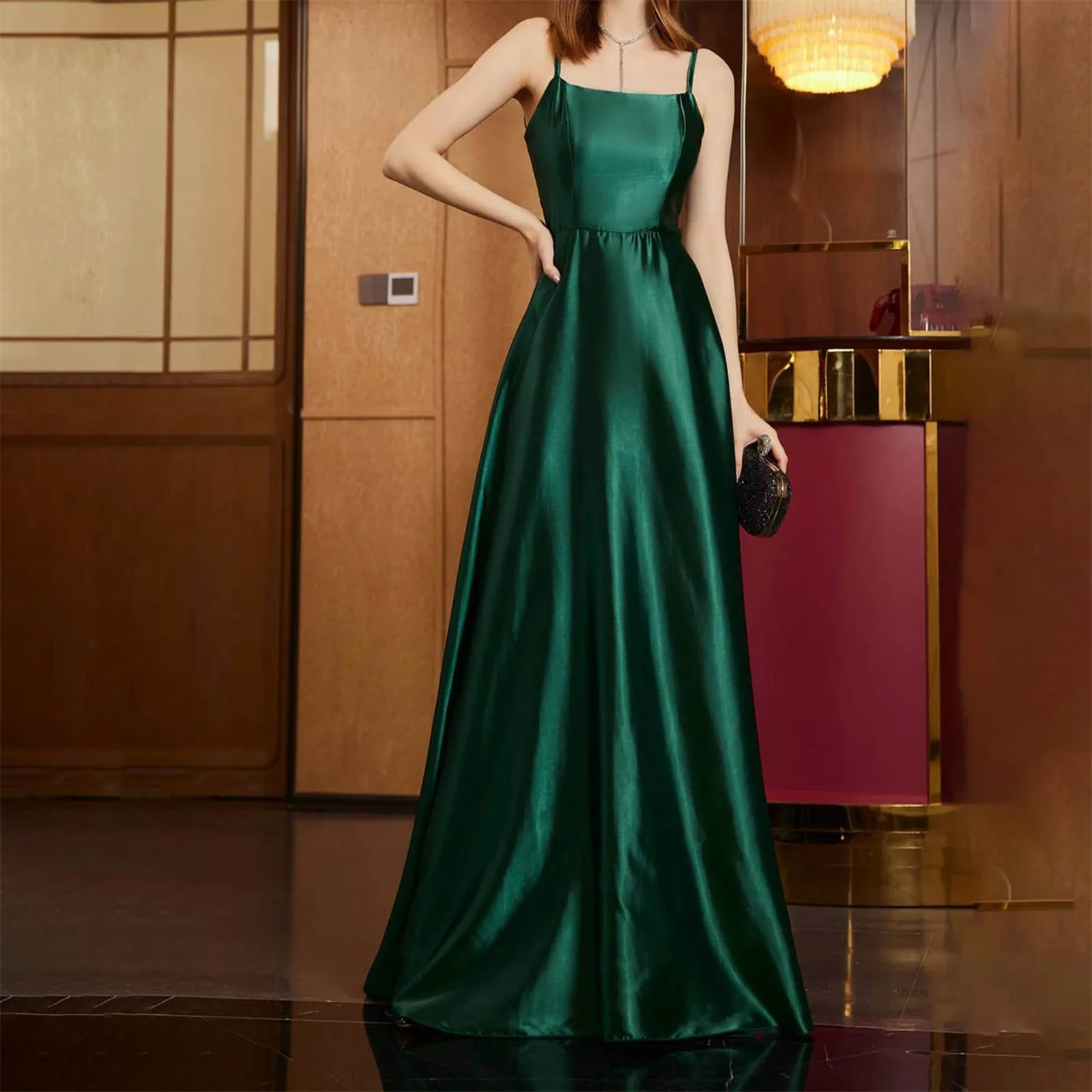 

Satin Beach Maxi Women Dress for Christmas Sexy Side Slit Adjustable Straps Evening Prom Dress Cheap Bridesmaid Dresses 2023