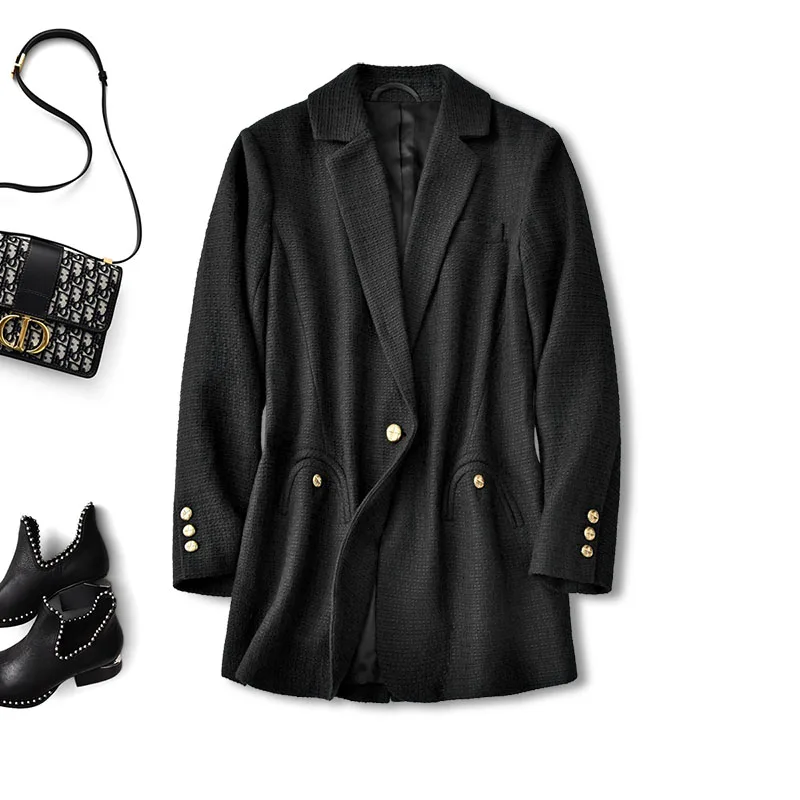 

Женский твидовый пиджак, однотонный пиджак из смеси хлопка на одной пуговице, весна-осень 2022