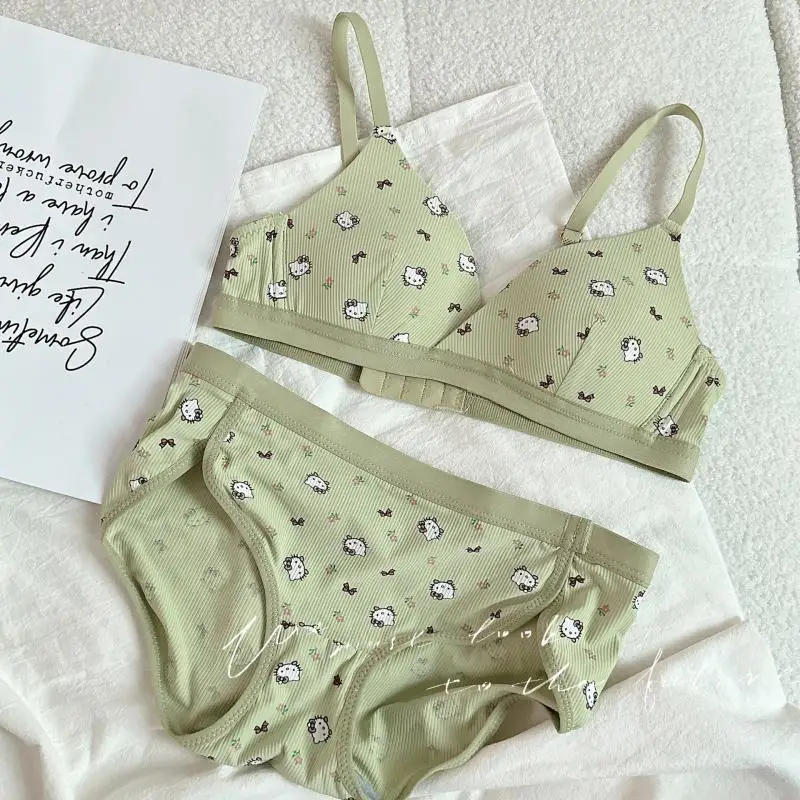 Горячий тонкий бюстгальтер Miniso комплект нижнего белья Kawaii Hello Kitty сексуальный