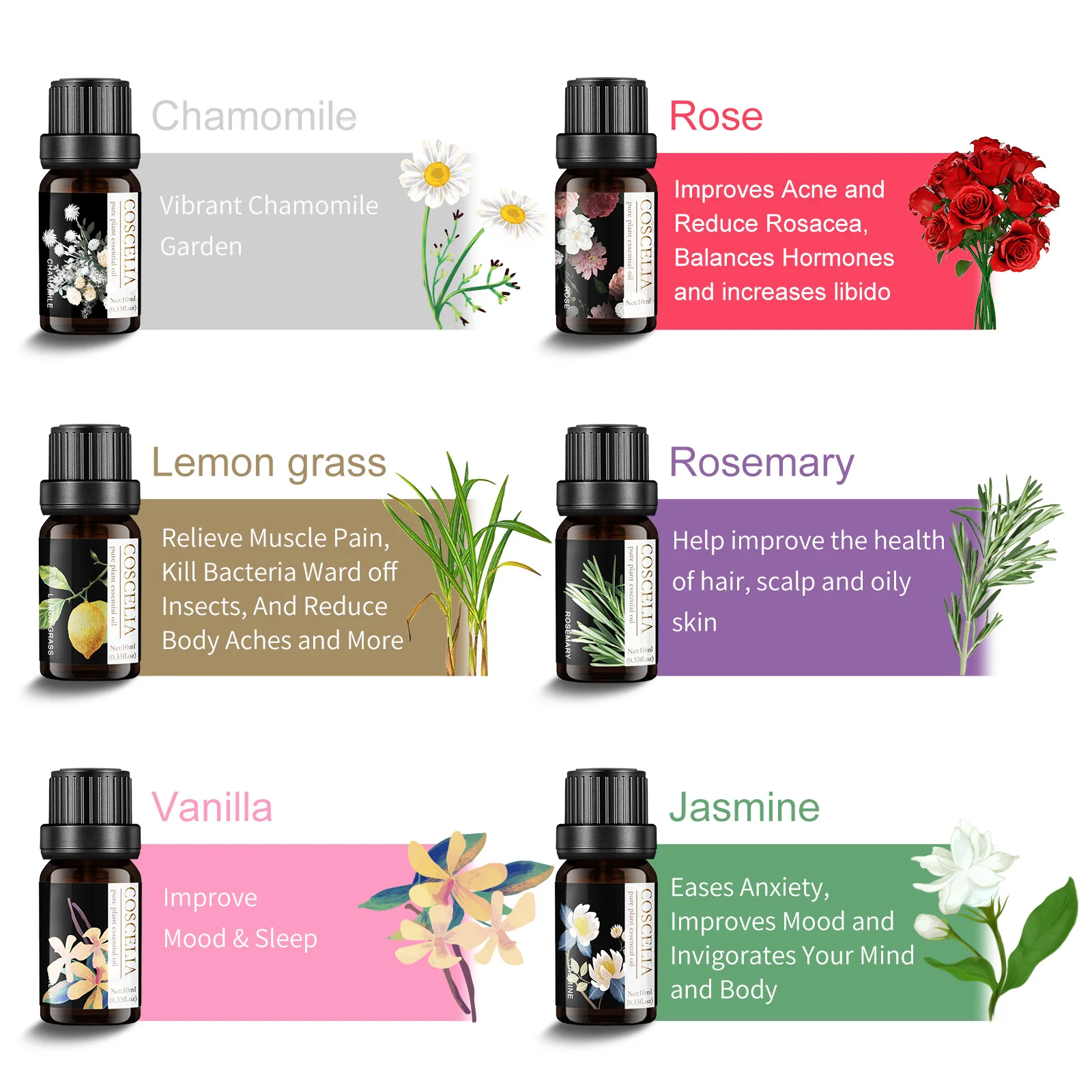 COSCELIA чистое растительное эфирное масло для увлажнителя диффузоры жасмин лаванда