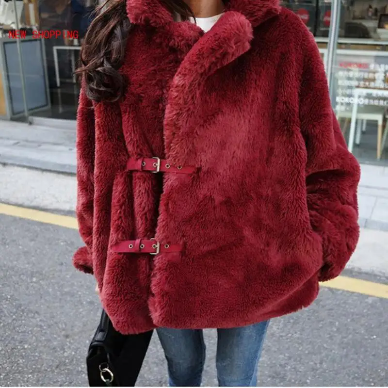 Luxurious Faux Fur Coat for Women Fashion Fluffy Rabbit Fur Jackets Overcoat Thick Warm Tops Female Artificial Sheepskin Coats