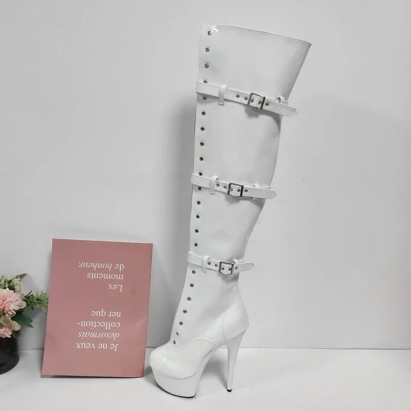 Belt Buckle Nightclub Model Pole Dance High-Heeled Shoes For Women 15CM Long Tube Over Knee Boots Hate The Sky Sexy