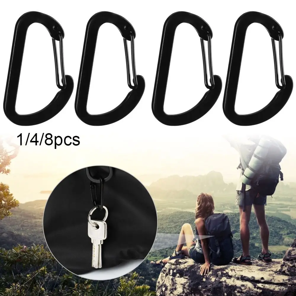 

1/4/8pcs Quickdraws Climbing Camping Hiking Black Outdoor Keychain D Carabiner Snap Clip Water Bottle Hooks