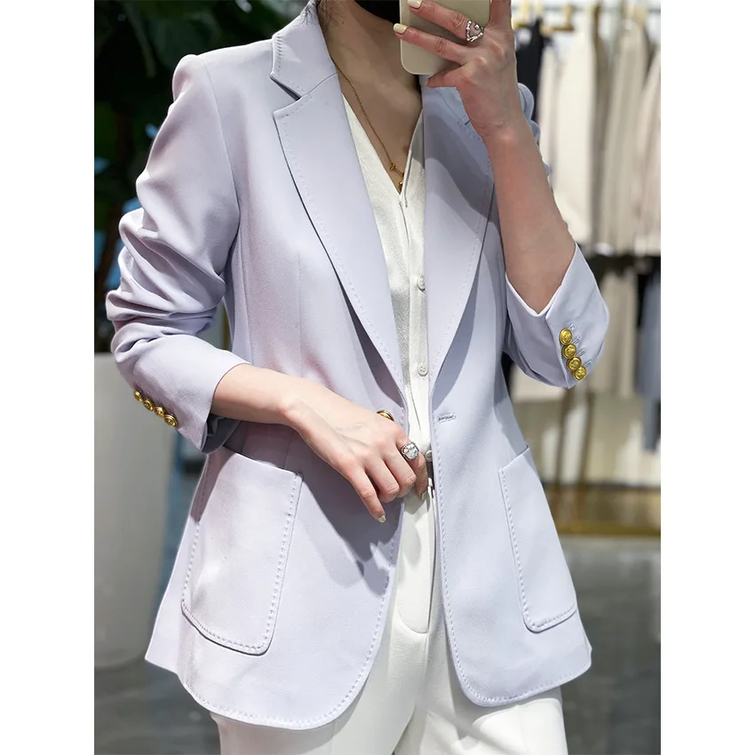 High-end Acetic Acid White Suit Women's Korean Version One-Button Suit 2023 Spring New Casual Black Coat Temperament Commuting