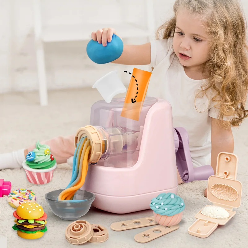 

DIY Color Mud Noodle Machine Play House Pretend Toy Simulation Kitchen Ice Cream Machine Set Model Plasticine Clay Gift for Kid