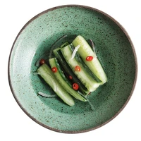 japanese green color retro handmade ceramic plates single home restaurant teacup round steak plate rice salad bowl dinner plates