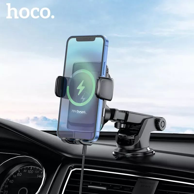 

HOCO Wireless Car Charger 15W Qi Fast Charging Auto Align and Auto Clamp Phone Charger Dashboard Air Vent Windshield Holder