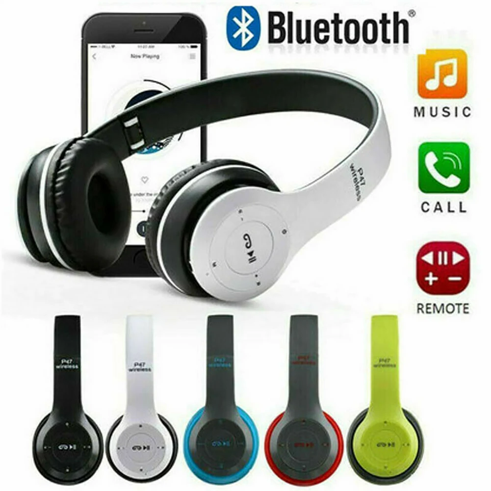 

P47 Bluetooth-Compatible Headsets HIFI Stereo Foldable Wireless Headphones For Xiaomi Sumsung iPhone With Mic Support SD Card