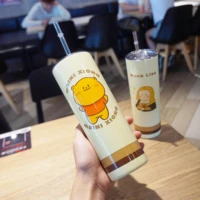 thermal coffee bottle straw stainless steel water bottle student for school portable tumbler with straw cold water thermos