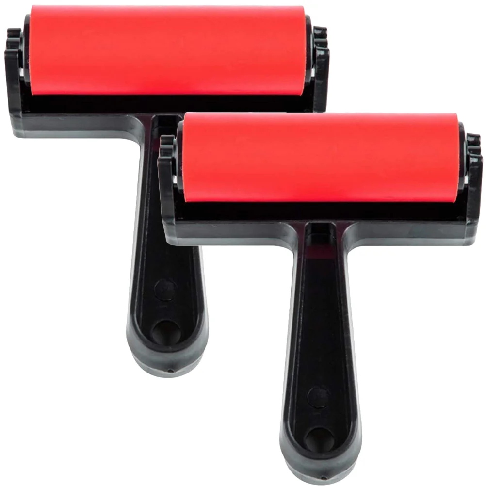 

2 Pcs Ink Red Roller Child Mini Brush Plastic Brayer Glue Rollers