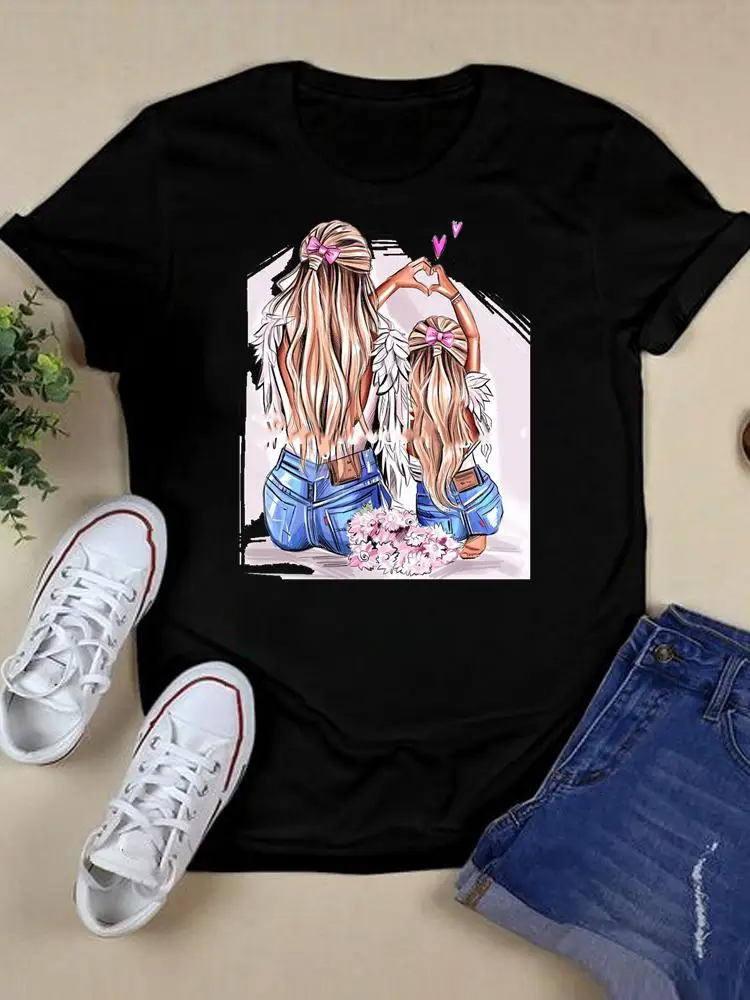 

Graphic T-shirt Fashion Women Short Sleeve T Top Tshirt Watercolor Mom Mama Mother Summer Black Print Shirt Female Tee Clothing