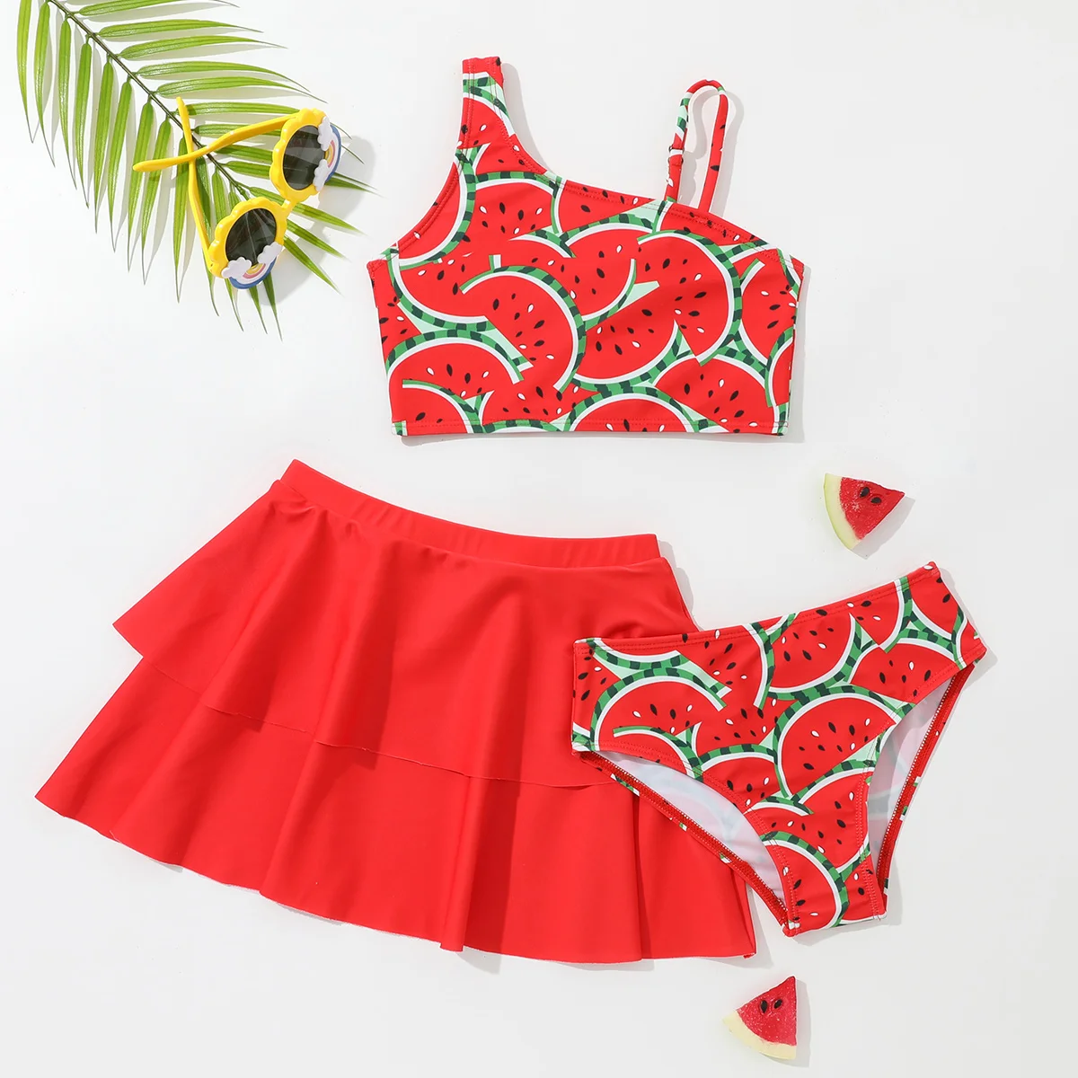 1Y-7Y Kids Bikini 3piece Set Girls Swimwear 2023 Summer Watermelon Print Bathing Suit Children Beachwear 2061