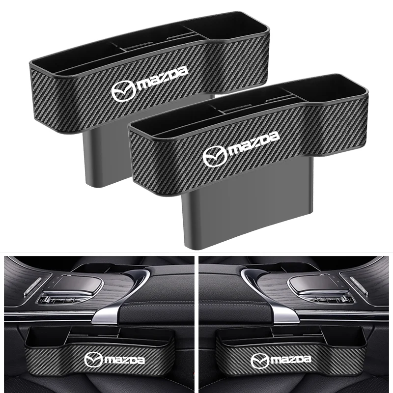 

Car Logo Seat Gap Storage Box Leather Phone Water Cups Holder Organizer Interior Accessories For Mazda 2 3 MS CX5 CX3 MX5 RX8