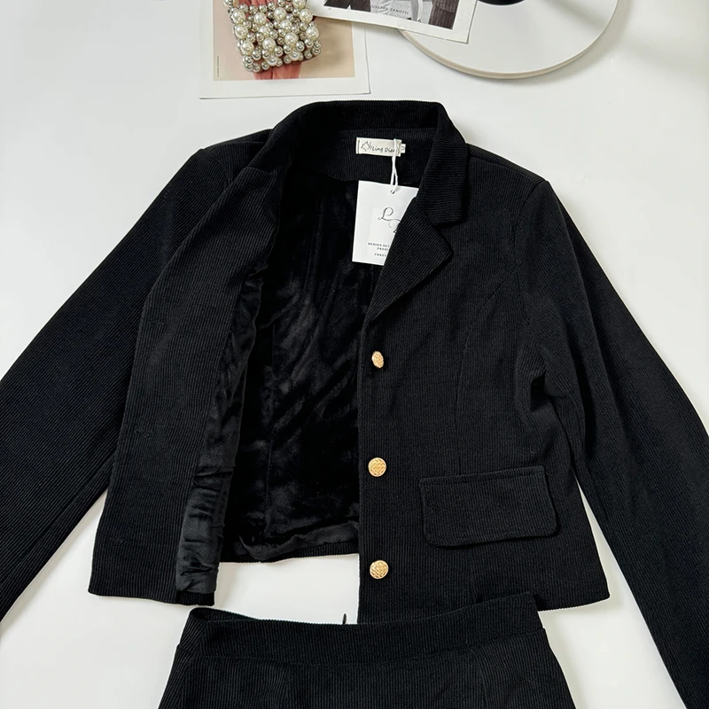 LUZHEN 2024 новый высококачественный вельветовый однотонный пиджак пальто мини-юбка