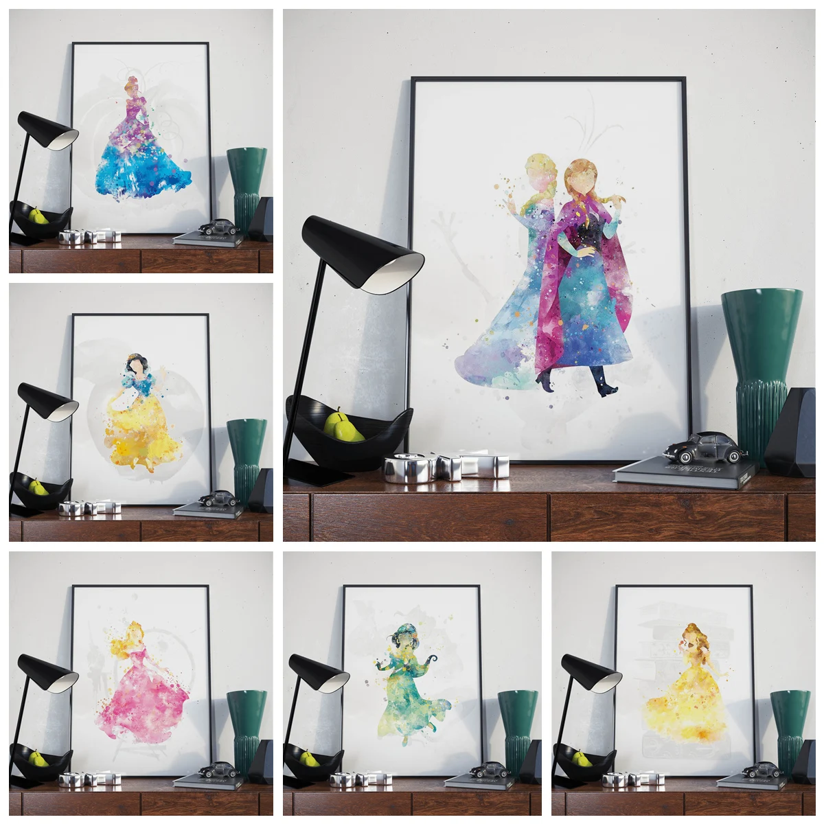 

Диснеевские Мультяшные принцессы, Белоснежки, замороженные Мультяшные аниме плакаты, минималистичное искусство, домашнее искусство, Декор...