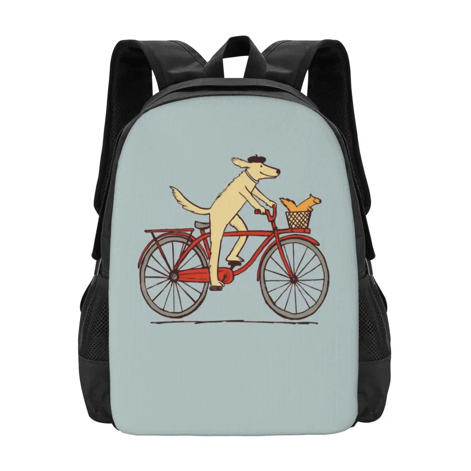 

Dog And Squirrel Are Friends | Whimsical Animal Art | Dog Riding A Bicycle Hot Sale Backpack Fashion Bags Cute Humorous