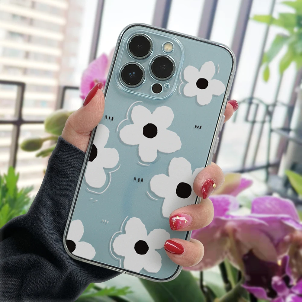 

Clear Flowers Phone Case for iPhone 11 XR X XS 7 8 Plus Soft TPU Silicone Phone Cover for iPhone 13 Pro Max 12 Pro Max Mini
