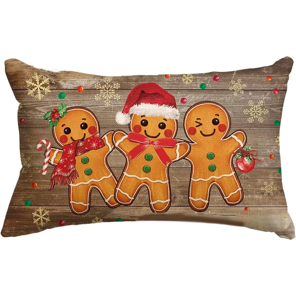 Праздничные рождественские подушки для поясницы моющиеся винтажные льняные