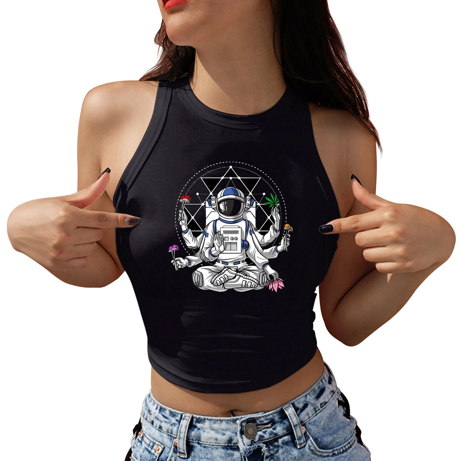 Unleash Your Creative Power Astronaut с принтом сексуальный женский укороченный топ без рукавов