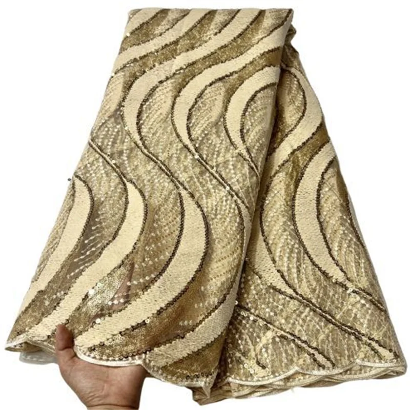 

Gold African Lace Fabric 2022 Green High Quality Sequins Material Latest Nigerian French Sequins Lace Fabric For Party Dress