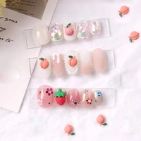 pink honey peach alloy nail art charms 10pc 3d juicy fruit peach pit decoration kawaii strawberry metal part fingertips ornament