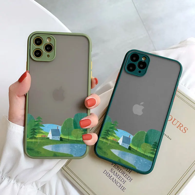 

Nature Spring Green Landscape Hand Painted Phone Case For iPhone 11 13 12 14 Pro MAX SE 2020 7 8 Plus X XR XS Shockproof Covers