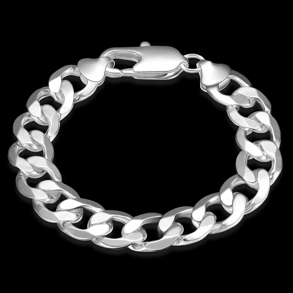 

Hot sale Classic 12MM sideways men chain 925 sterling silver Bracelet for woman fine Luxury fashion jewelry Wedding party gifts