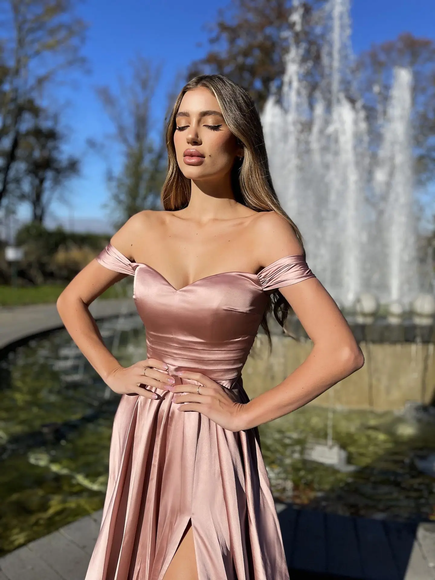 2023 new in Women formal Dress Sexy Off-Shoulder High Split Elegant A-Line Swing Evening Prom Birthday Long Dresses
