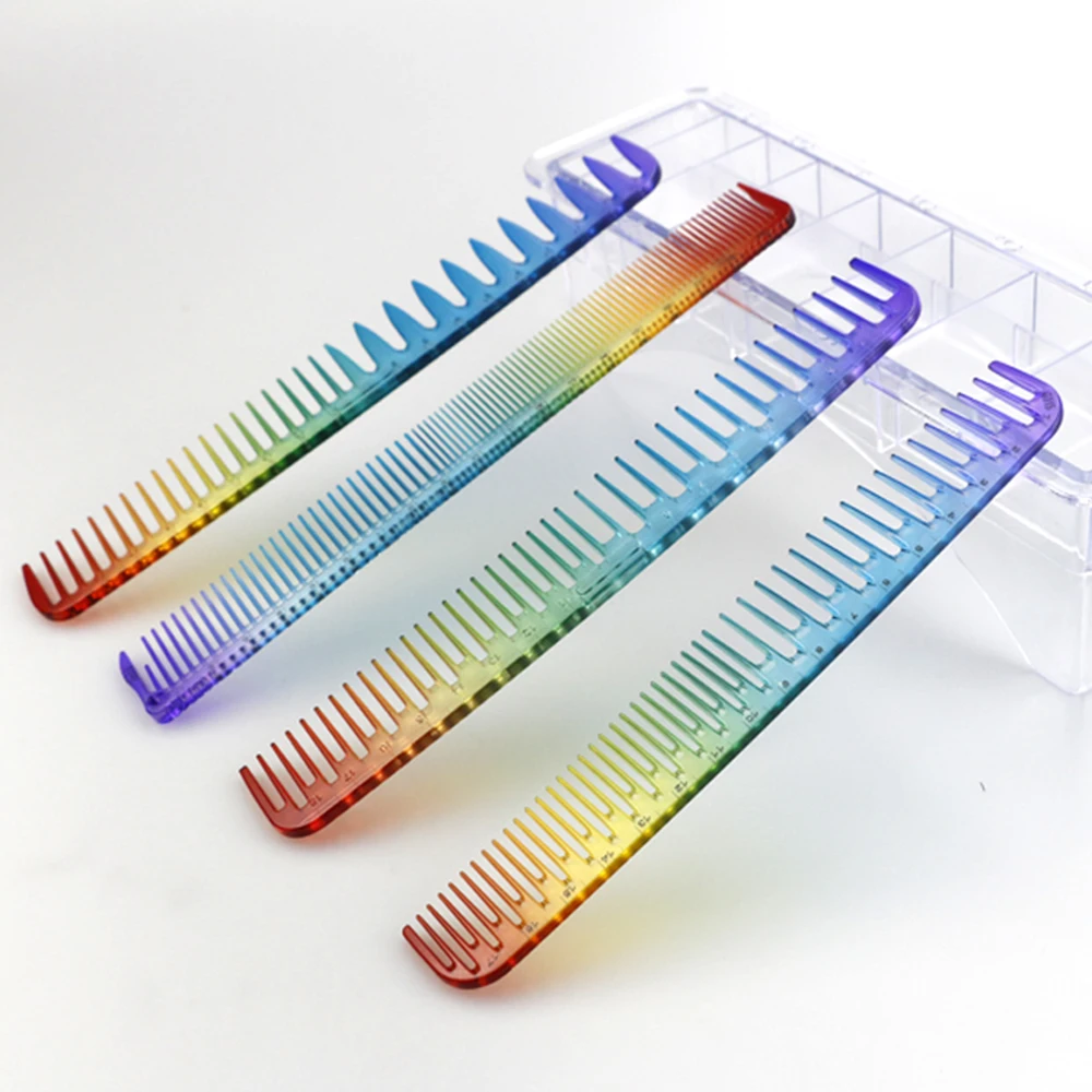 

Профессиональные Термостойкие цветные радужные фотографические расчески измерительная Расческа для стрижки волос парикмахерская расчес...