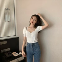 short sleeved t shirt female clavicle sexy close to the low chest top 2022 new korean version of the knitted shirt 2022 summer