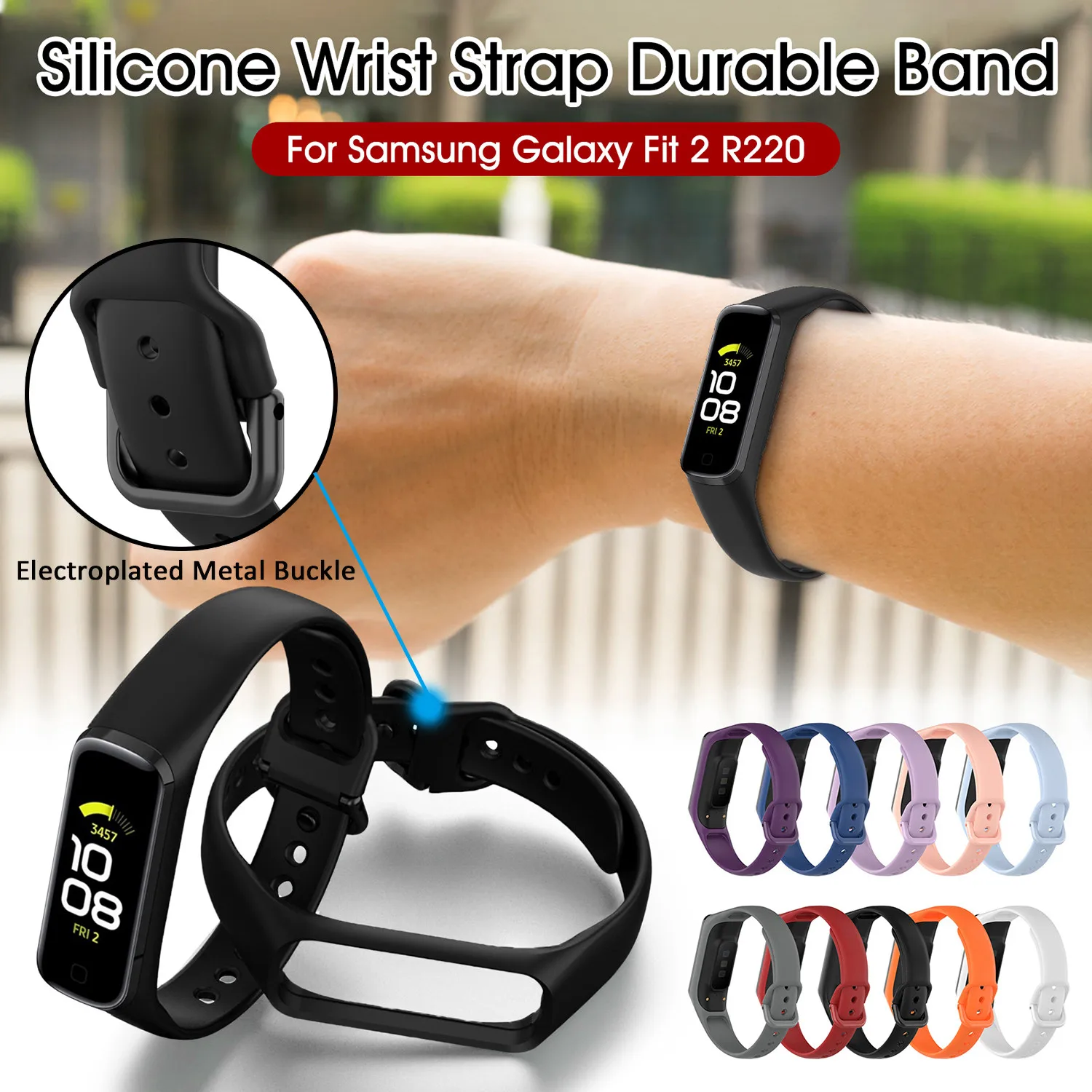 

Accessory Bracelet Sport Soft Silicone Band Strap Metal Buckle Replacement For Samsung Galaxy Fit 2 SM-R220