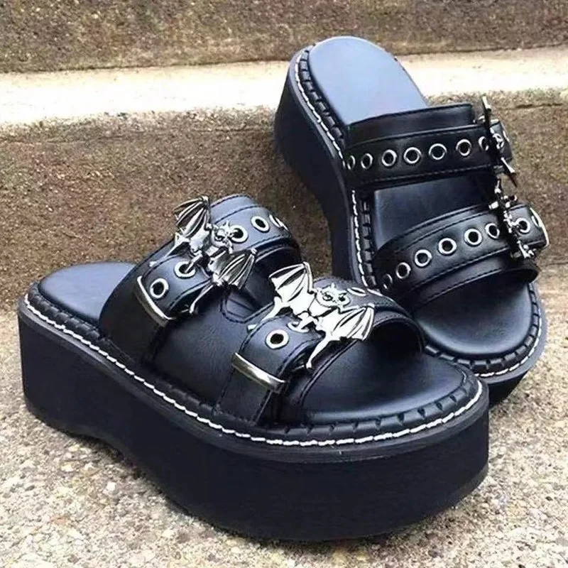

Brand Design Gothic Style Vampire Cosplay Platform Wedges Women Shoes Sandasl Summer Cosy Fashion Women Shoes Slipper Sandals