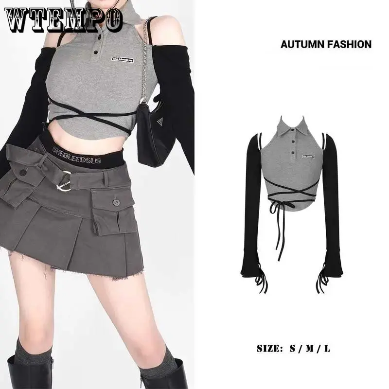 

Женский трикотажный пуловер с воротником-поло и открытыми плечами