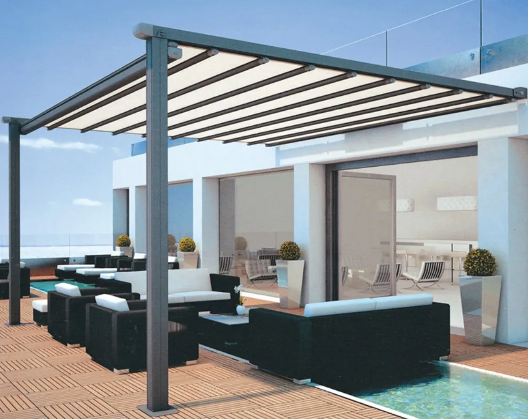 

Remote Control Aluminum Alloy Windproof Curtain Pergola Bioclimate Price, Electric Gazebo