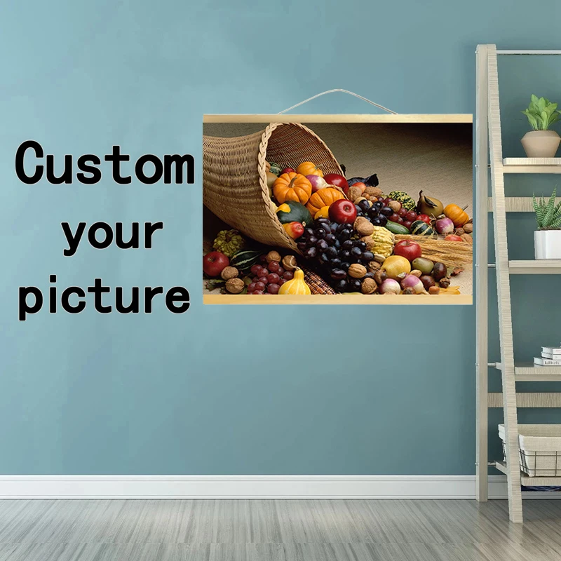 

Custom Canvas Prints Favorite Photo Family Kids Canvas Poster and Wall Art with Solid Wood Hanging Scrolls transverse
