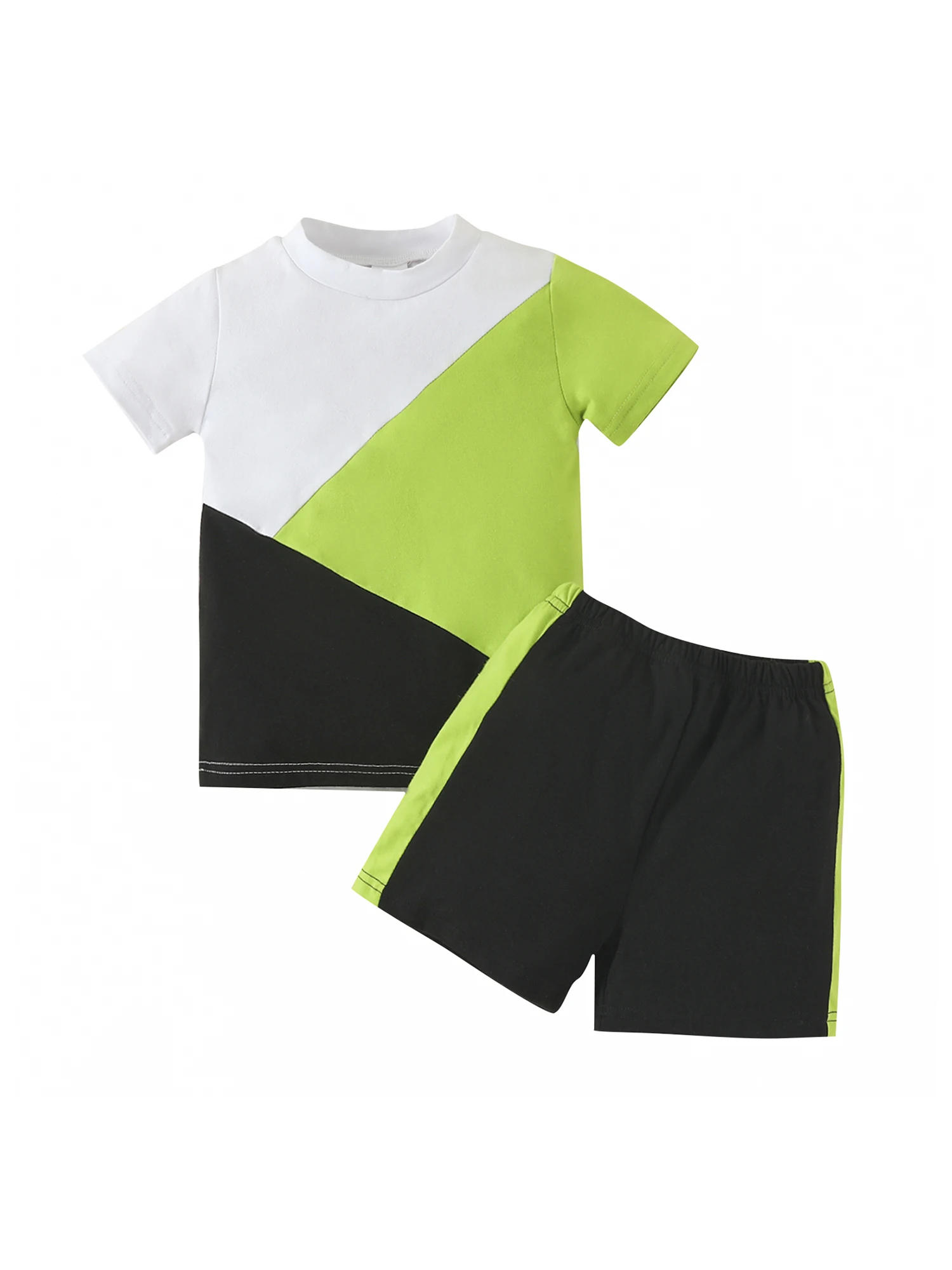 

Stylish Summer Set for Toddler Boys Short Sleeve Patchwork Top and Drawstring Shorts in Contrasting Colors by Jkerther