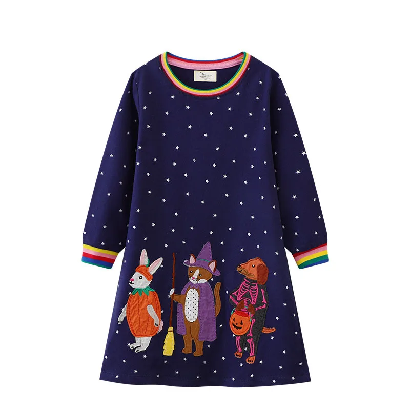 

Halloween Children Clothing Baby Girl Dress 2023 Autumn New Kid Dress Cute Cartoon A-Line Skirt Casual Long Sleeved Girl Costume