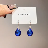 allnewme simple royal blue color water drop rhinestone earring for women silver color metal hanging dangle earrings pendientes