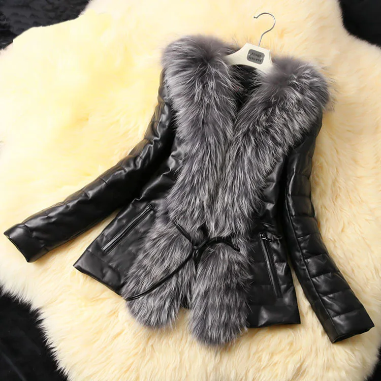 

FAKUNTN Fur collar coat woman winter coats and jackets winter coat women fur coat women